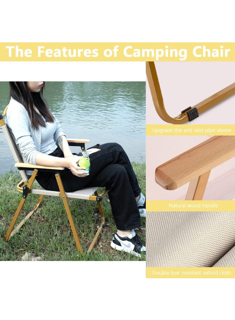 Cyber Camping Chair Folding Picnic Chair Collapsible Outdoor BBQ Seat with Cup Holder Arm Rest Wood Picnic Portable Chair Beach Chair Stable Ultralight Garden Chair for Picnic Backpack Hiking Fishing Travel - Image 4