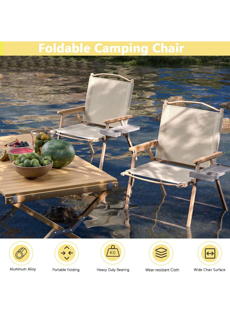 Cyber Camping Chair Folding Picnic Chair Collapsible Outdoor BBQ Seat with Cup Holder Arm Rest Wood Picnic Portable Chair Beach Chair Stable Ultralight Garden Chair for Picnic Backpack Hiking Fishing Travel - Image 3
