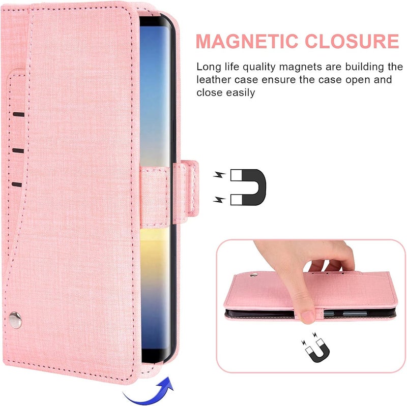 Asuwish Compatible with Samsung Galaxy Note 9 Wallet Case Tempered Glass Screen Protector and Flip Cover Card Holder Cell Accessories Phone Cases for Galaxies Gaxaly Glaxay Note9 Not S9 Women Men Pink - Image 4
