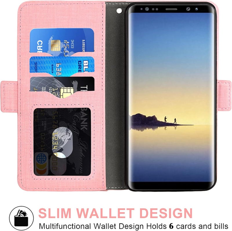 Asuwish Compatible with Samsung Galaxy Note 9 Wallet Case Tempered Glass Screen Protector and Flip Cover Card Holder Cell Accessories Phone Cases for Galaxies Gaxaly Glaxay Note9 Not S9 Women Men Pink - Image 2
