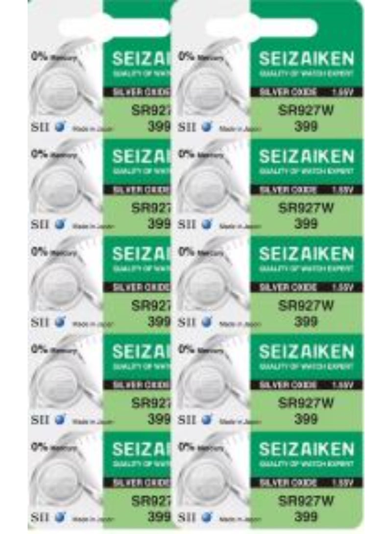 Seizaiken 399 (SR927W) 0%Mercury Silver Oxide 1.55V Japan Batteries - 10 Pieces