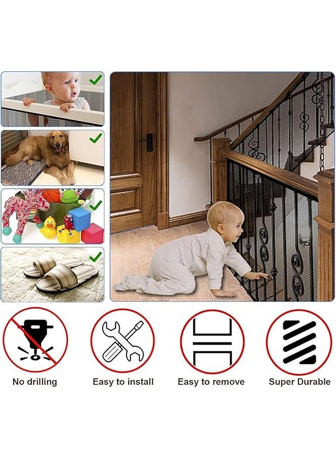 HAVEN Baby Safety Stair Railing Net Children's Outdoor Balcony Fence Protection Mesh No Drilling For Dog Cat Window 300x78cm Black - Image 4