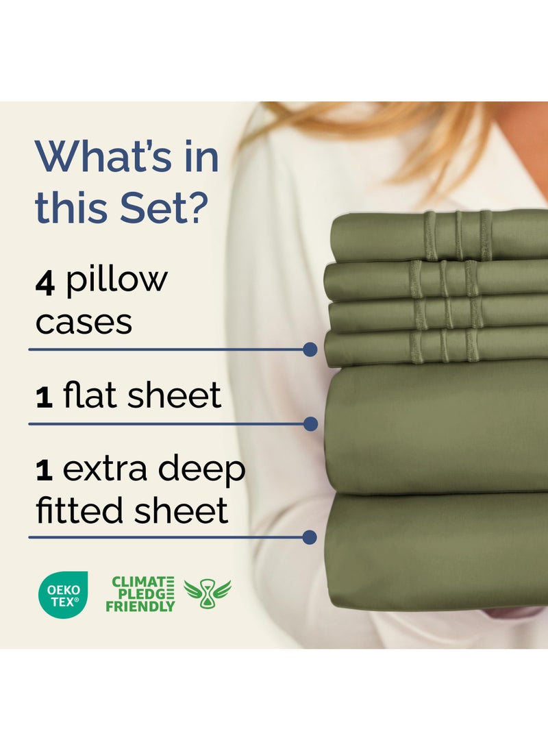 Extra Deep Queen Sheet Set - 6 Piece Breathable & Cooling Sheets - Hotel Luxury Bed Sheets Set - Easy & Secure Fit - Soft  Wrinkle Free & Comfy Sheets Set - Sage Green Sheet Set w/Extra Deep Pockets