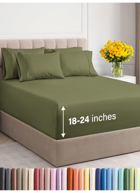 Extra Deep Queen Sheet Set - 6 Piece Breathable & Cooling Sheets - Hotel Luxury Bed Sheets Set - Easy & Secure Fit - Soft  Wrinkle Free & Comfy Sheets Set - Sage Green Sheet Set w/Extra Deep Pockets