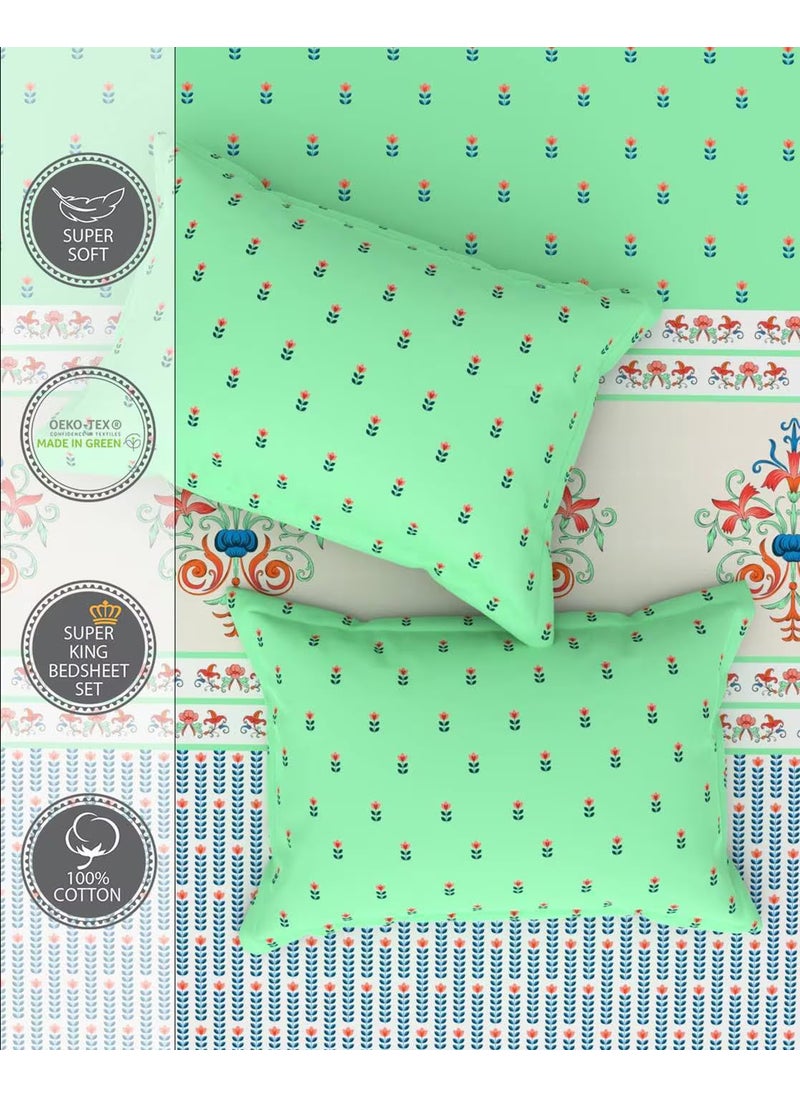 Portico New York - Portico New York Super King Size Multicolor Bedsheet with 2 Pillow Covers (274 x 274 CM) (Lavender 5) - Image 1