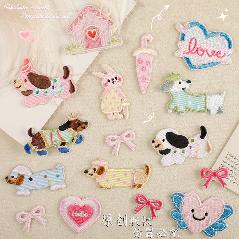 Original Cartoon Sausage Dog Love Self-Adhesive Embroidered Patch - Image 1