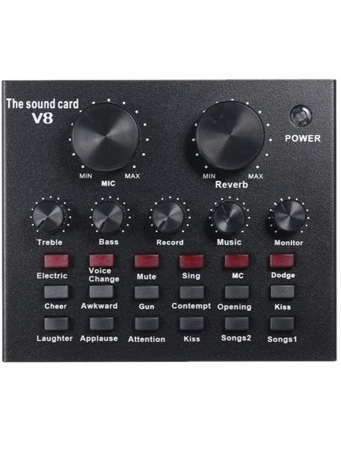 V8 Multifunctional Live Sound Card USB Audio Interface Intelligent Volume Adjustable Audio Mixer Sound Card for Recording Hosting Speech