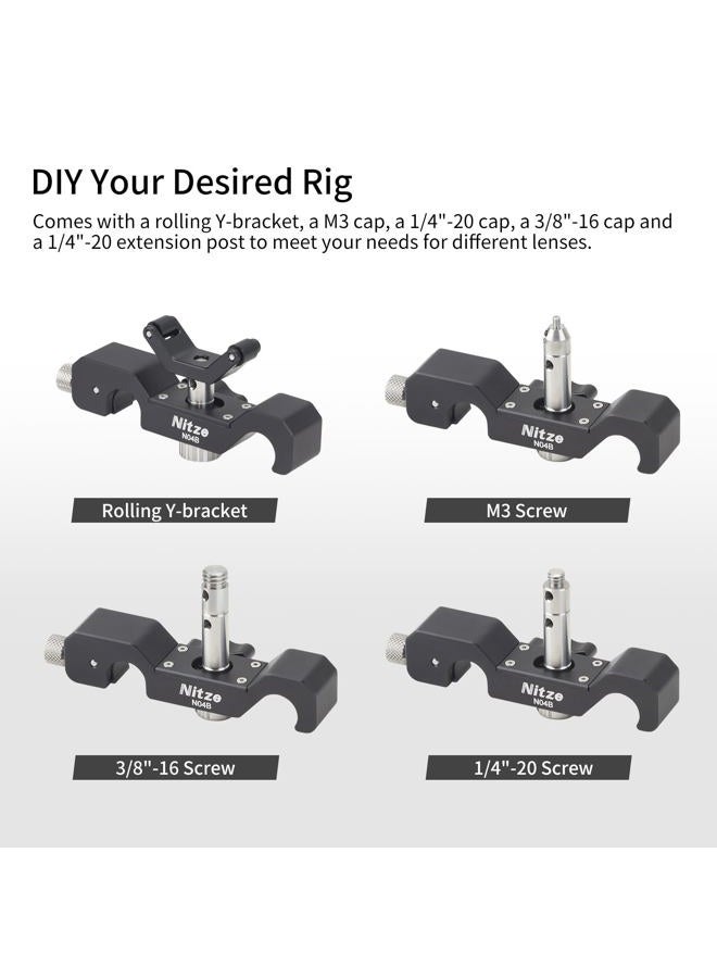 Nitze دعم عدسة عالمي بقطر 15 مم مع قاعدة Y متحركة وأعمدة تمديد ارتفاع 1/4 بوصة و 3/8 بوصة و M3 - N04B - Image 3
