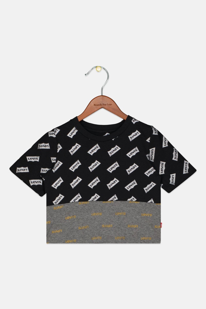 Levi's تي شيرت بنات للأطفال بأكمام قصيرة وياقة دائرية، مجموعة سوداء - Image 1