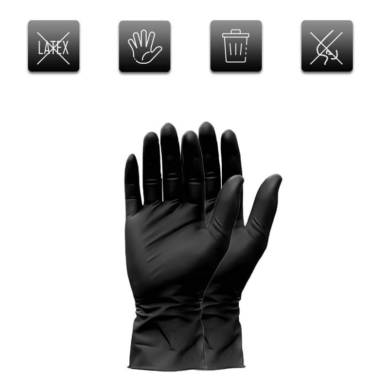 Voblin Cleaning Hand Gloves Food Grade, Non Tearable, CE & FDA Approved (Box of 50), Made in Malaysia (Large) Black - Image 2