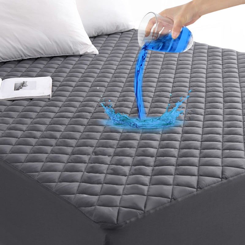 GRT King Size Grey Quilted Fitted Mattress Pad 100 Waterproof Breathable Mattress Protector Noiseless Hollow Cotton Mattress Topper Fitted 826 Deep Dust Proof