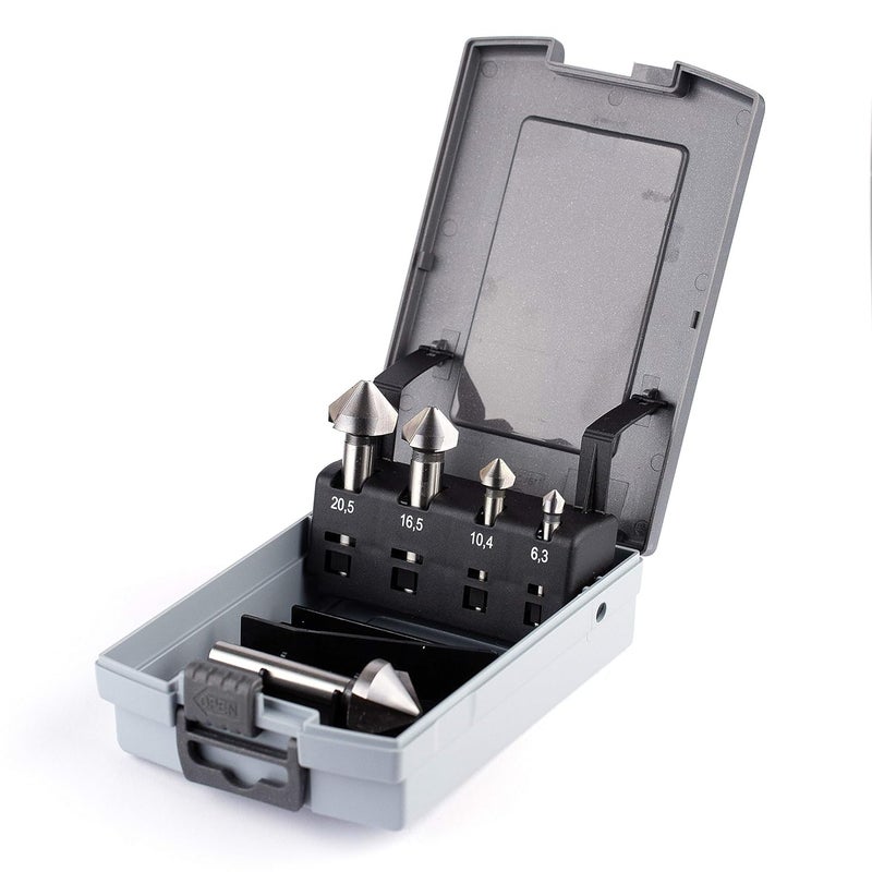 WSH-TOOLS Countersink Set 5 pieces HSSE-Co5 90° DIN 335C Blank uneven pitch (chatter-free) in rose box - Image 1
