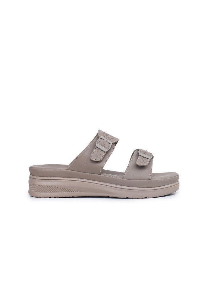 She Zone Khaki Wedge Sandals for Women - Image 4