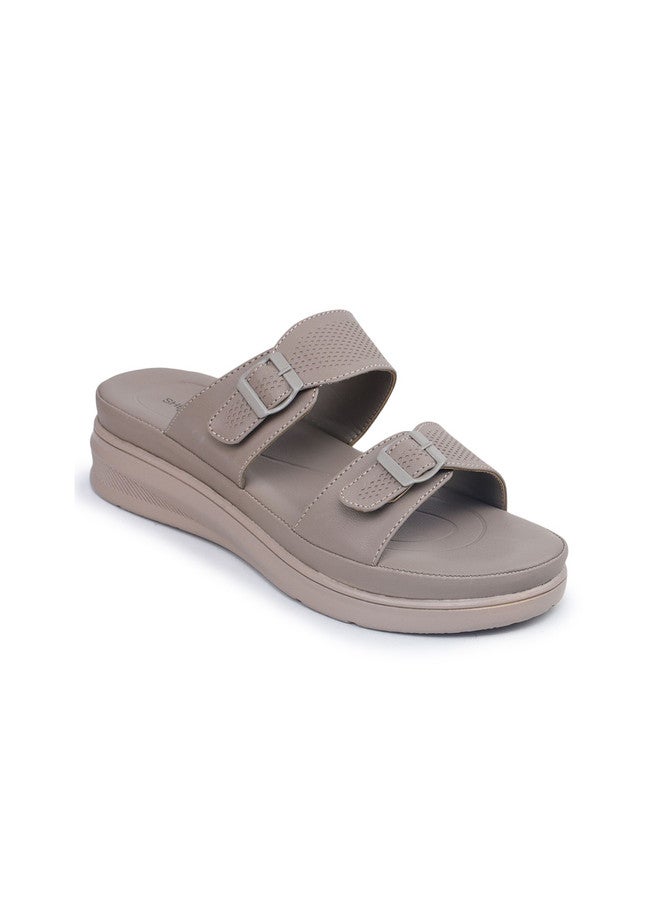 She Zone Khaki Wedge Sandals for Women - Image 2