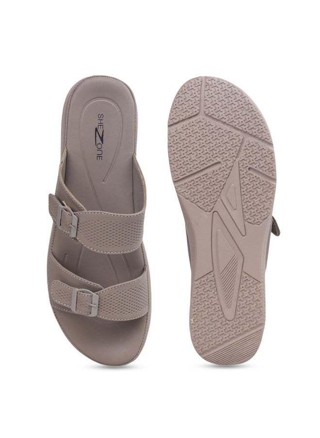She Zone Khaki Wedge Sandals for Women - Image 5