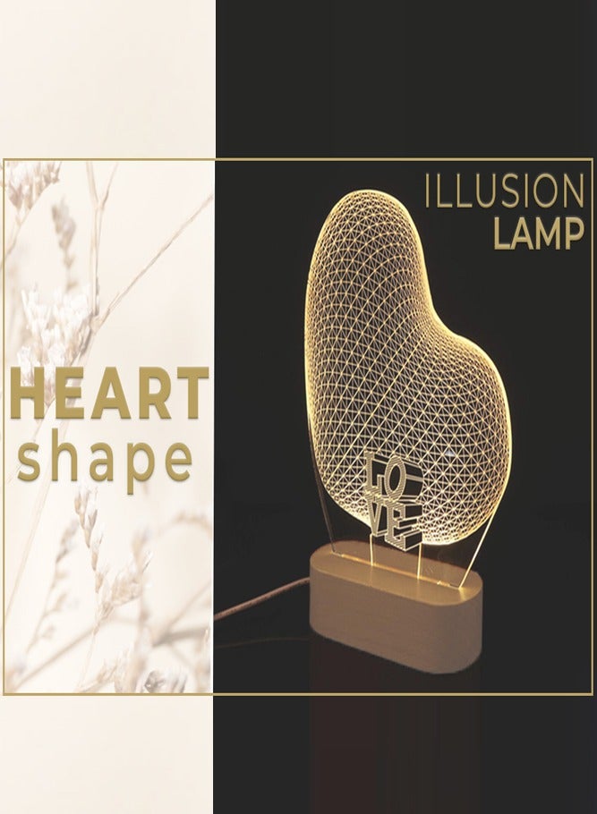 AMERTEER 3D Heart LED Night Light – USB Acrylic Illusion Lamp with Wooden Base for Bedroom & Special Occasions  - Image 3