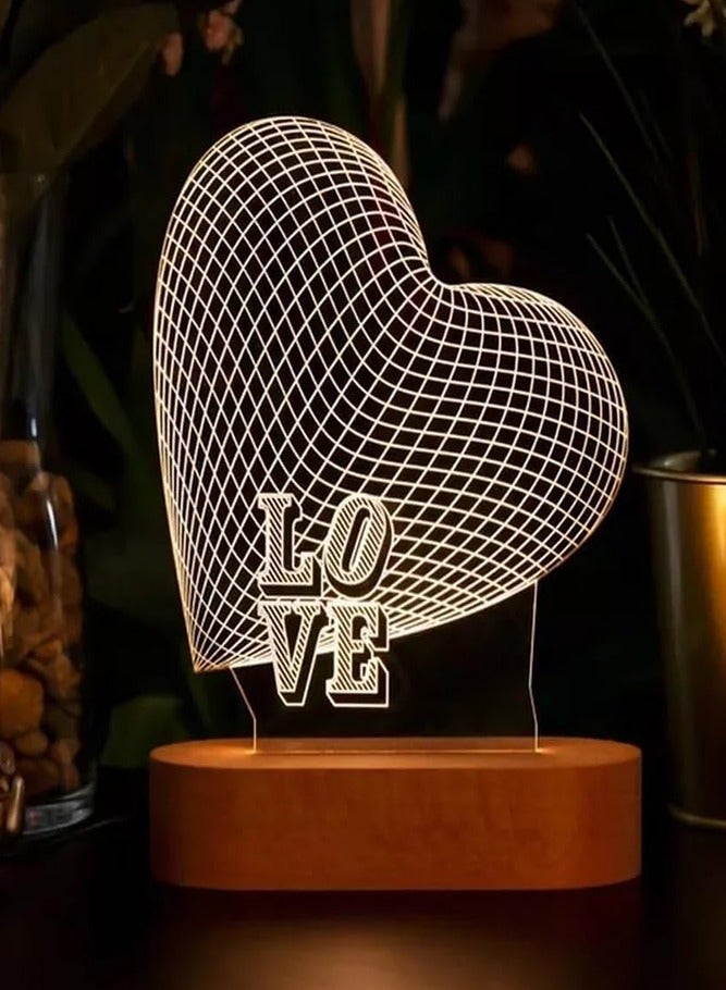 AMERTEER 3D Heart LED Night Light – USB Acrylic Illusion Lamp with Wooden Base for Bedroom & Special Occasions  - Image 4