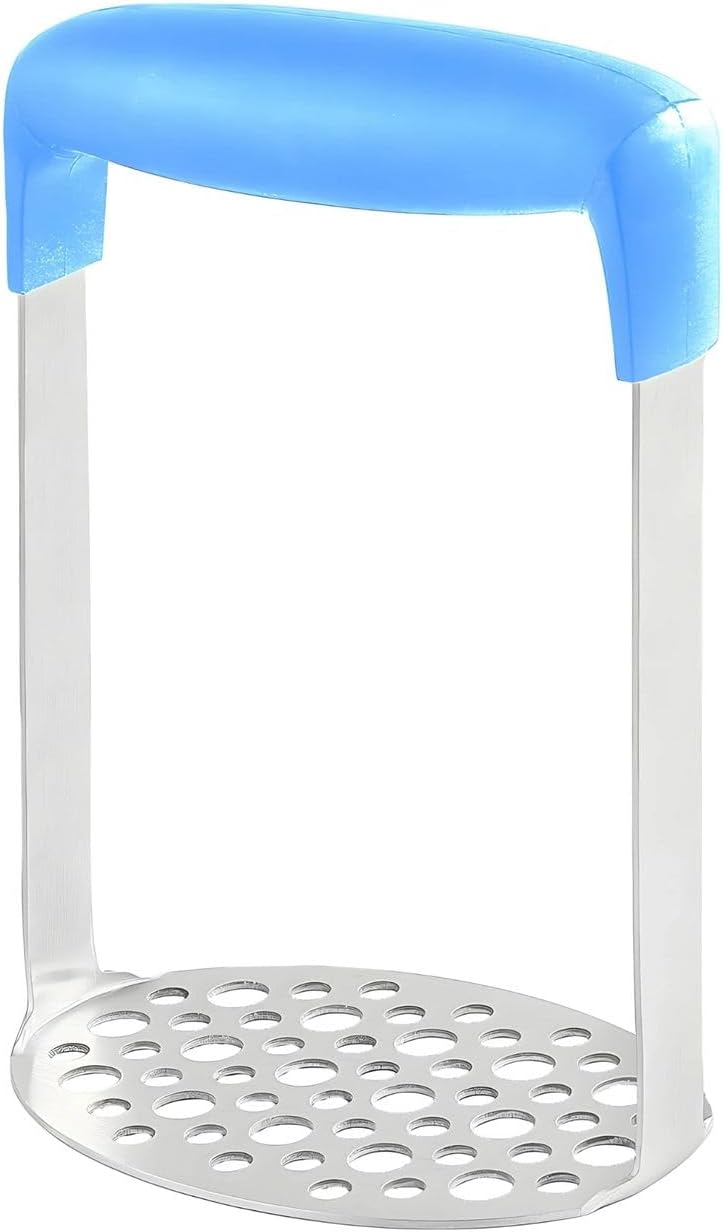 MARKQ Stainless Steel Potato Masher – 17.5 cm Manual Hand Masher with Ergonomic Handle & Fine-Grid Plate | Heavy-Duty Stainless Kitchen Tool for Potatoes, Vegetables & Fruits, Easy to Clean - Sky Blue - Image 1