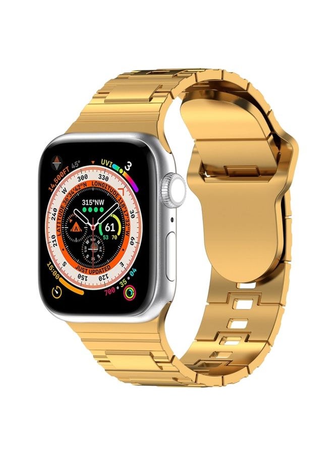 Generic - Replacement Strap For Apple Watch 8 45mm Square Buckle Armor Style Silicone Watch Band Plating Gold - Image 1