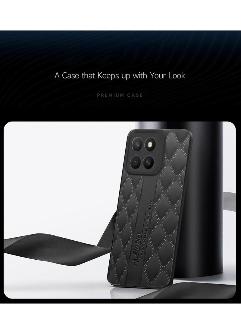 Wtech Honor X6c 4G 2025 Leather Texture Back Anti-Scratch Elegant Look Matte Finish Premium Feel Case Cover - Black - Image 3