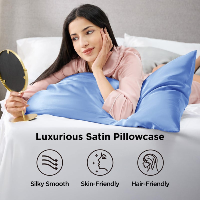 Bedsure Satin Pillowcase for Hair and Skin Queen - Sky Blue Silky Pillowcase 2 Pack with Envelope Closure, Similar to Silk Pillow Cases, Gifts for Women Men, 20x30 Inches, 2pcs - Image 3