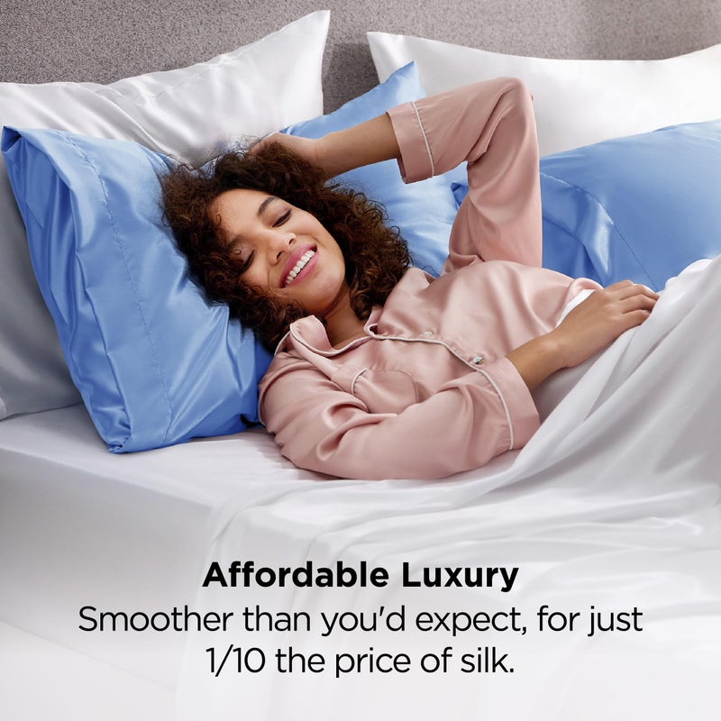 Bedsure Satin Pillowcase for Hair and Skin Queen - Sky Blue Silky Pillowcase 2 Pack with Envelope Closure, Similar to Silk Pillow Cases, Gifts for Women Men, 20x30 Inches, 2pcs - Image 5