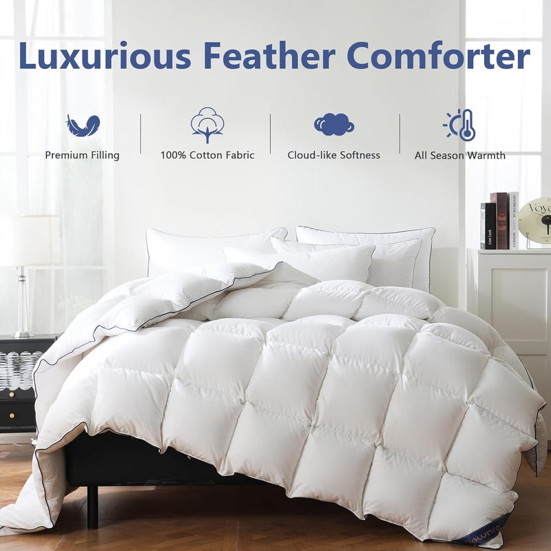 DOWNCOOL Feather Comforter Twin, White Fluffy Duvet Insert with Ultra Soft 100% Cotton Cover, All Season Luxurious Hotel Bed Comforter Twin with Corner Tabs, 68"x90" - Image 2