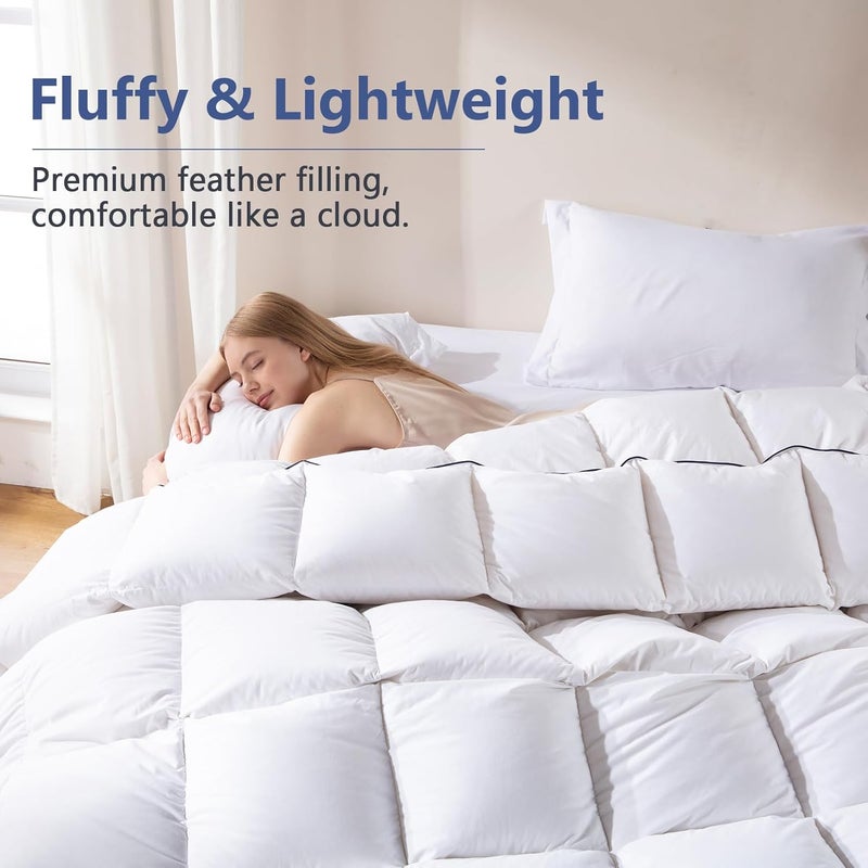 DOWNCOOL Feather Comforter Twin, White Fluffy Duvet Insert with Ultra Soft 100% Cotton Cover, All Season Luxurious Hotel Bed Comforter Twin with Corner Tabs, 68"x90" - Image 3