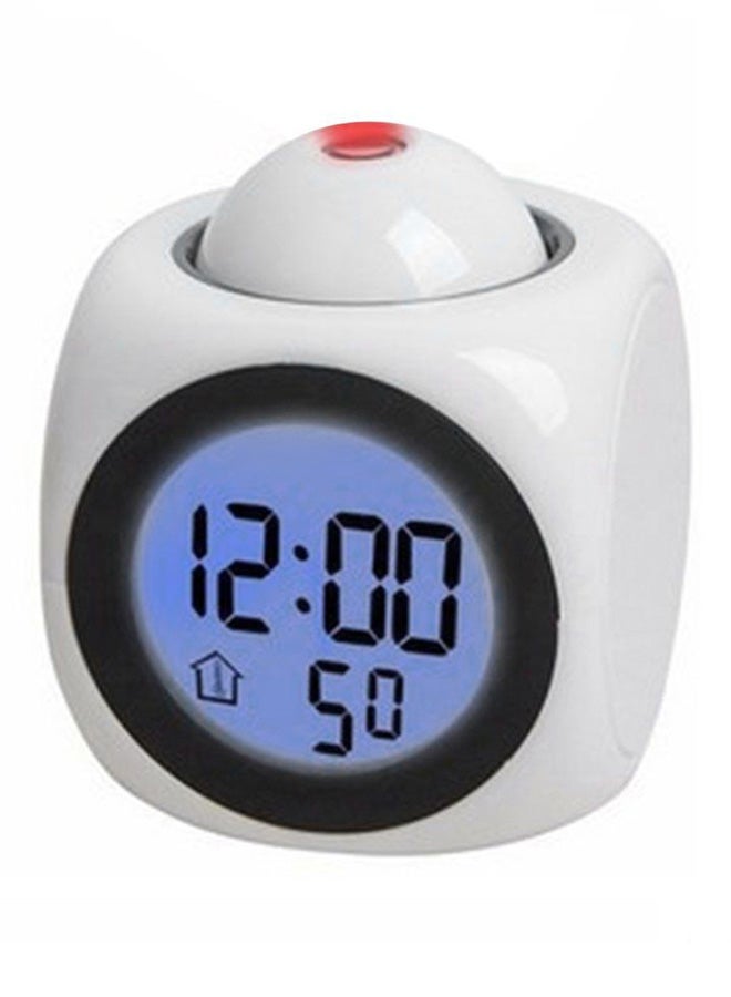 LED Colourful Projection Digital Time And Temperature Display Alarm Voice Clock White - Image 1