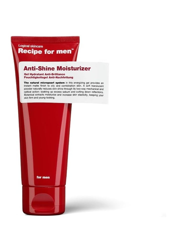 Recipe for Men Anti-Shine Moisturizer - 2.5 Fl Oz Energizing Gel for Oily and Combination Skin - Image 1