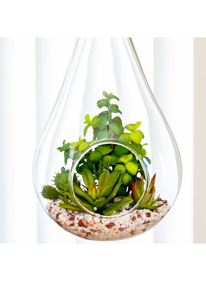 Restaurantware-7.9 x 12.6 Inch Hanging Terrarium With Faux Succulent, 1 Artificial Succulent - In Hanging Glass Terrarium, With Knotted Hemp Rope, Plastic Hanging Succulent, Patio Or Home Decor - Image 3