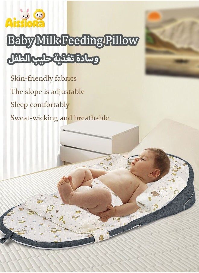 Aissiora Baby Lounger Baby Milk Feeding Pillow Breastfeeding pads with adjustable inclination Anti Reflux Pillow 0-30° Adjustable  Nursing pillows Infant Anti-Spit Milk Slope Mat  Spine protection Detachable cuffs Memory foam Suitable for newborns Nursing Pillow for Breastfeeding  - Image 1