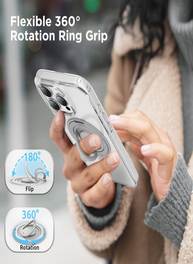 SURPHY for iPhone 16 Pro Max Case With Rotable Magnetic Ring Stand and Silicone Finger Ring Grip, Compatible with MagSafe, Slim Shockproof Phone Case for iPhone 16 Pro Max 6.9 Inch, Clear - Image 4