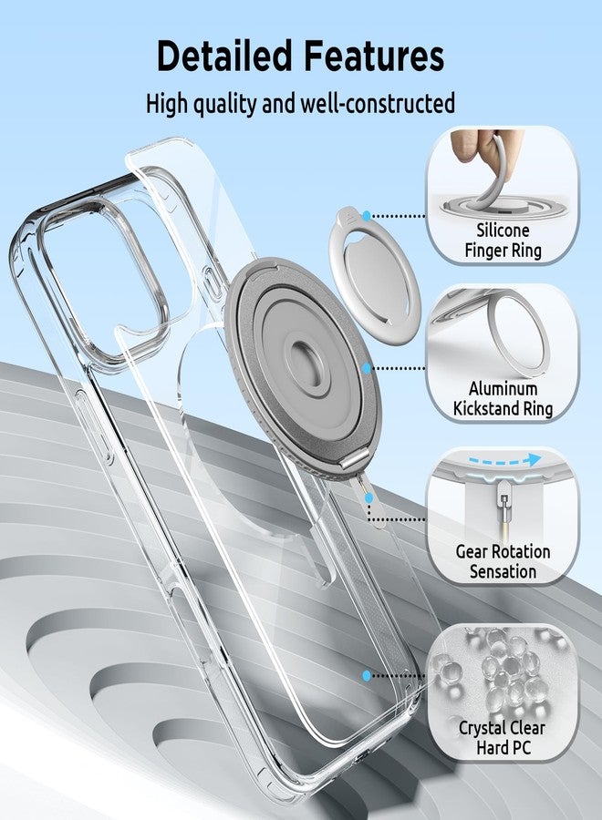 SURPHY for iPhone 16 Pro Max Case With Rotable Magnetic Ring Stand and Silicone Finger Ring Grip, Compatible with MagSafe, Slim Shockproof Phone Case for iPhone 16 Pro Max 6.9 Inch, Clear - Image 5
