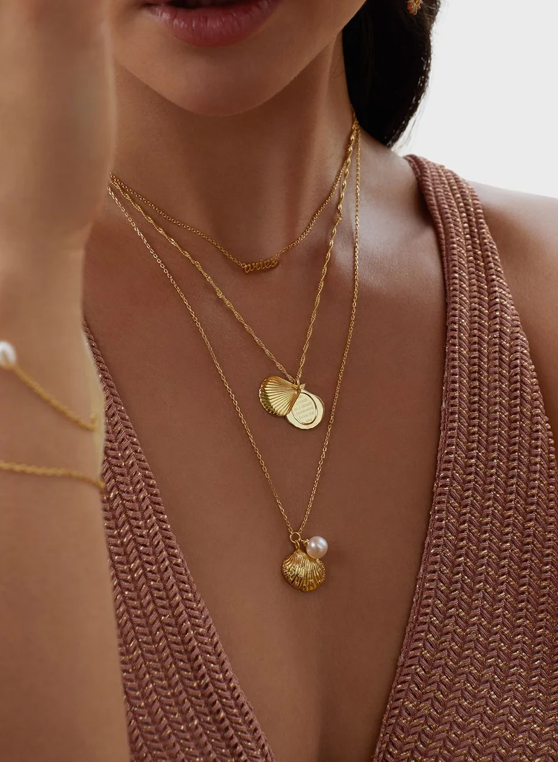 Wanderlust + co Seashell Gold Locket Necklace