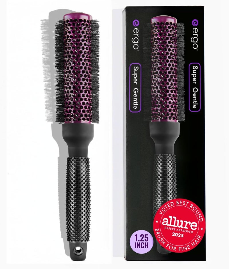 ERGO Super Gentle Round Brush for Blow Out - Salon Quality Hair Styling for Women - Roller for Wet and Dry Hair - Volumizing Care Blowout - ERG33:1.25" - Image 1