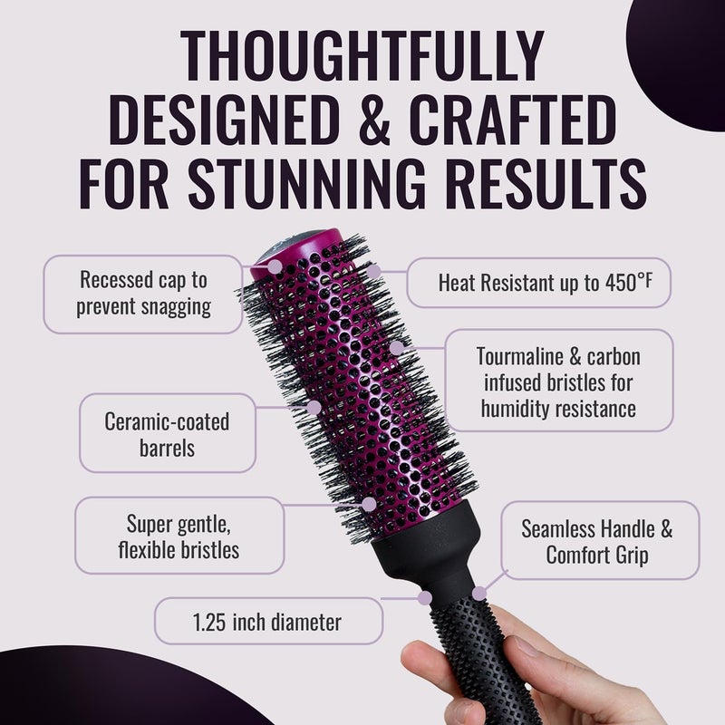 ERGO Super Gentle Round Brush for Blow Out - Salon Quality Hair Styling for Women - Roller for Wet and Dry Hair - Volumizing Care Blowout - ERG33:1.25" - Image 4