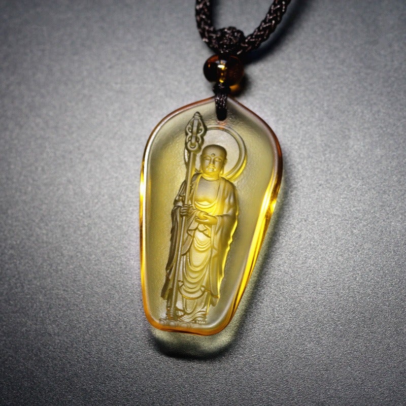 Handmade Liuli Glass Ksitigarbha Bodhisattva Pendant Necklace for Men & Women