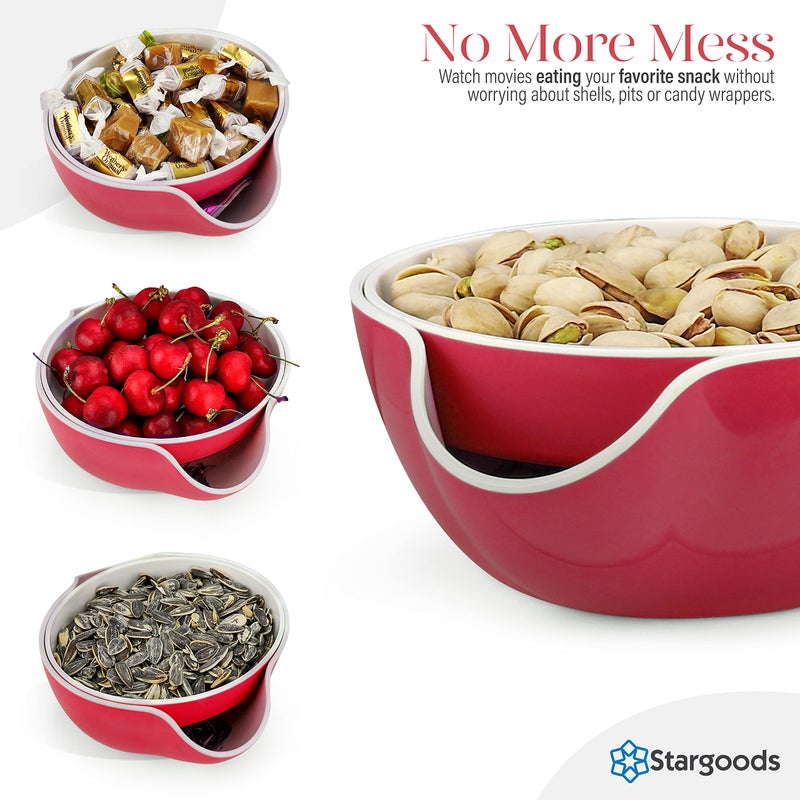 Stargoods Pistachio Bowl  Snack Serving Dish  Double Peanut Bowl with Nut Seeds Shell Candy Storage  Red - Image 4