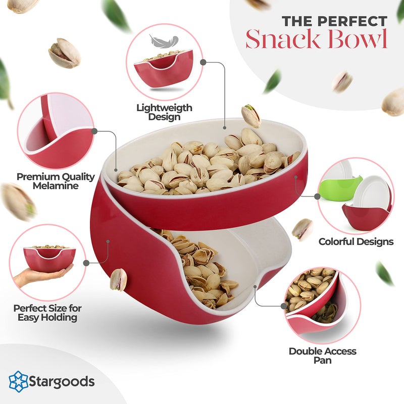 Stargoods Pistachio Bowl  Snack Serving Dish  Double Peanut Bowl with Nut Seeds Shell Candy Storage  Red - Image 2