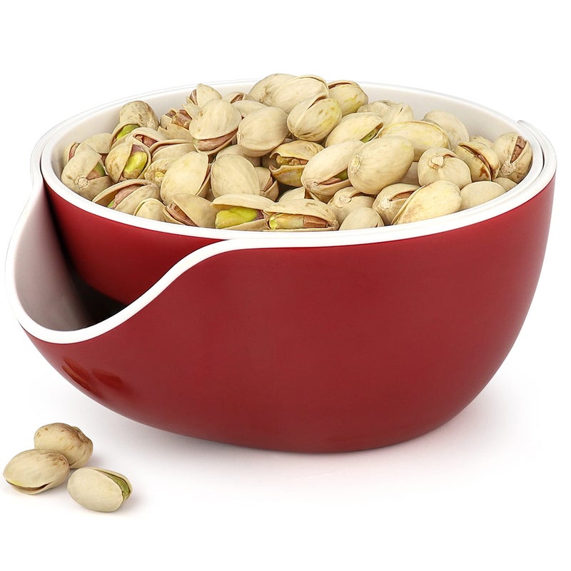 Stargoods Pistachio Bowl  Snack Serving Dish  Double Peanut Bowl with Nut Seeds Shell Candy Storage  Red - Image 1