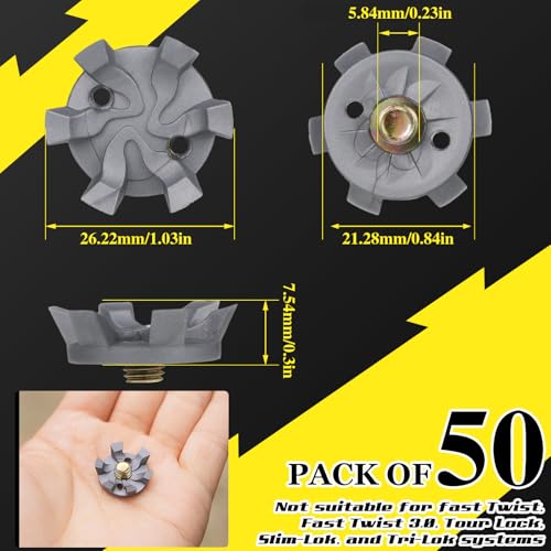 Shappy 51 Pcs Golf Shoe Spikes Replacements Set 50 Golf Shoe Cleats with 1 Black Cleats Spanner Metal Thread Screw 5.84 mm Dia Replacement for Cricket(Gray) - Image 2