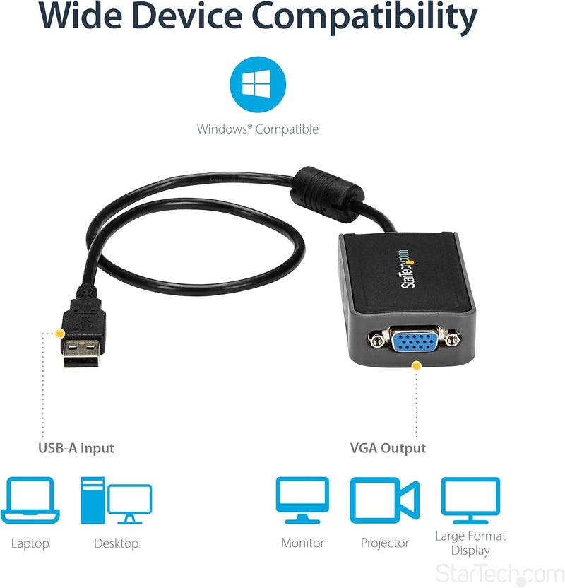 Star Tech .com USB 2.0 to VGA Adapter, USB to VGA Monitor Converter for Windows, 1440x900 (no support for macOS/ChromeOS/Linux) - Image 4