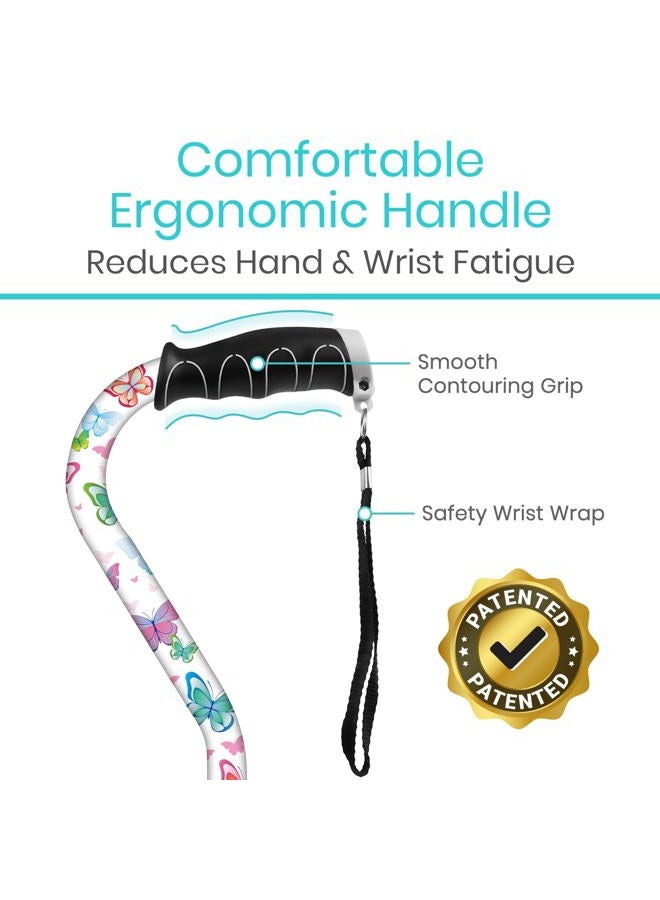 VIVE Walking Cane Portable Adjustable Offset Balance Stick Lightweight & Sturdy Mobility Walker Aid For Arthritis Elderly Seniors & Handicap One Size White Butterfly - Image 4