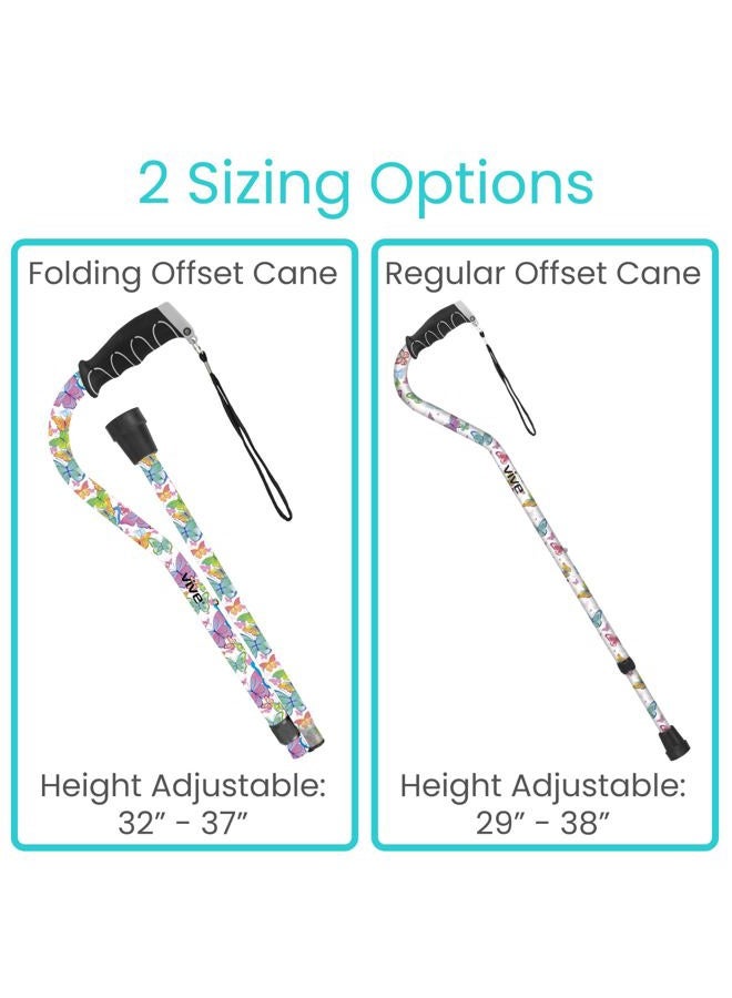 VIVE Walking Cane Portable Adjustable Offset Balance Stick Lightweight & Sturdy Mobility Walker Aid For Arthritis Elderly Seniors & Handicap One Size White Butterfly - Image 3