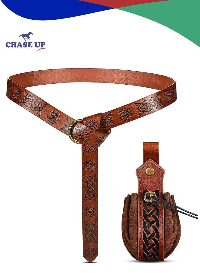 Chase Up 2 Pcs Medieval Viking Belt Renaissance Belt Pouch Medieval Leather Belt Pouch Bag Renaissance Costume Accessories Brown,Retro - Image 1