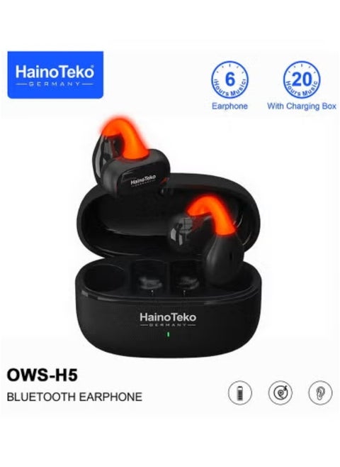🎧 Haino Teko OWS-H5 True Wireless Bluetooth Earphones Black with LED Light | 20-Hour Battery Life for All-Day Listening | Touch Control for Music & Calls | High-Quality Sound with Comfortable Fit | Compatible with Android Phones & Tablets