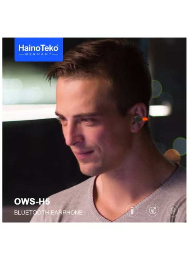 🎧 Haino Teko OWS-H5 True Wireless Bluetooth Earphones Black with LED Light | 20-Hour Battery Life for All-Day Listening | Touch Control for Music & Calls | High-Quality Sound with Comfortable Fit | Compatible with Android Phones & Tablets