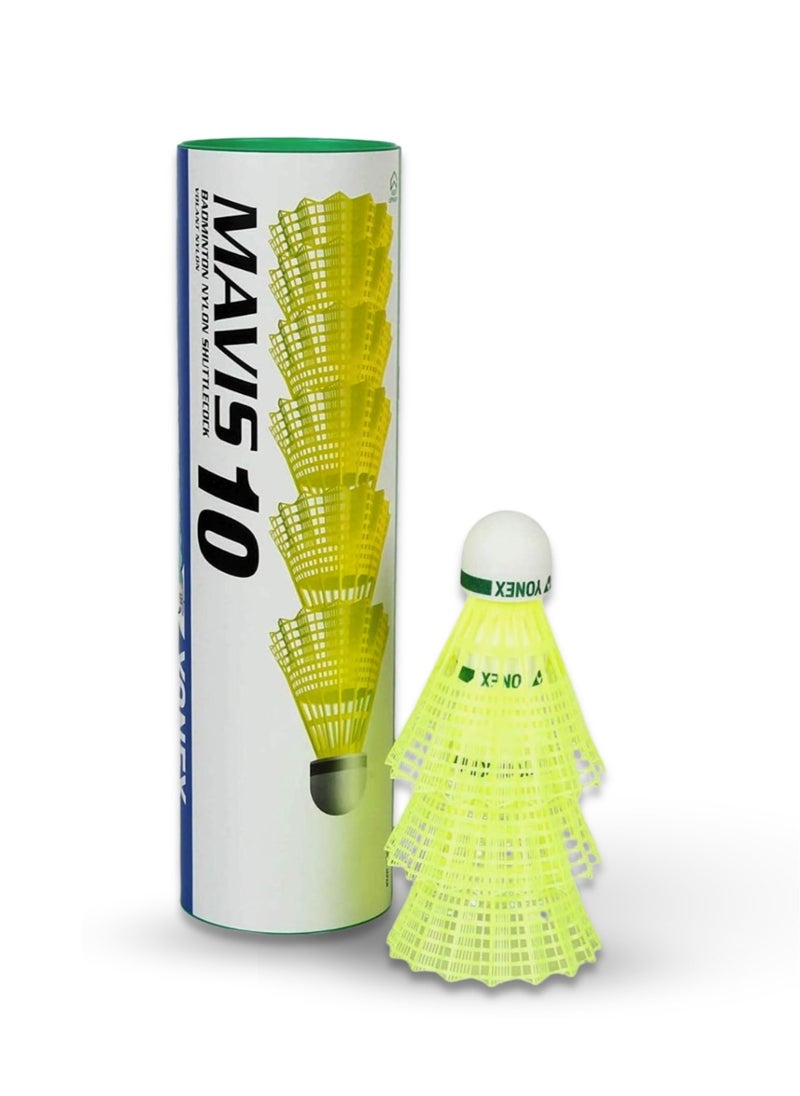 Yonex Yonex Mavis 10 Badminton Shuttlecock | Color: Blue Cap/Yellow | Proper Speed: Medium 77 | Pack of 6 | Material: Nylon | Fast Recovery & Stable Trajectory | Ideal for Entry Level & Intermediary |  - Image 1