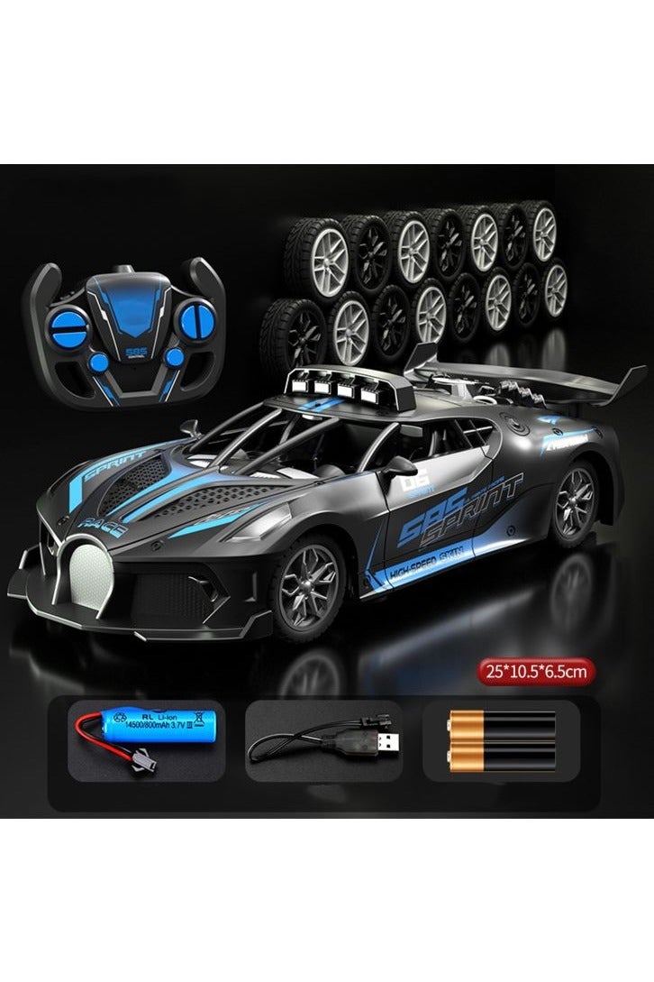 HALAMODO 1:18 Scale Sports Car RC Model , 2.4 G Multi-Function Wireless Remote Control Toy Car , With Drifting , Model Car Gift For Boys And Girls , Collectible Display , Black/blue ，25 cm*10.5 cm*6.5 cm